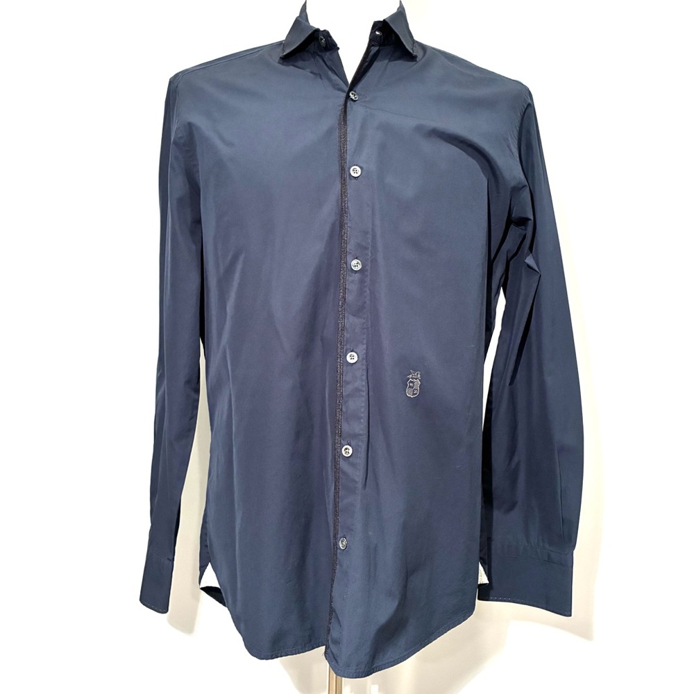 Cortigiani Men's Blue Shirt with Contrasting Accents, Size 50 (US M-L)